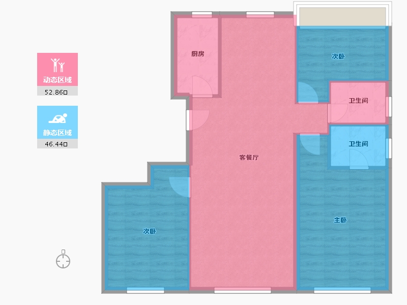 辽宁省-沈阳市-万锦香樟树金阳大街19-7号（7号）109m²-90.42-户型库-动静分区