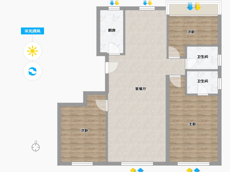 辽宁省-沈阳市-万锦香樟树金阳大街19-7号（7号）109m²-90.42-户型库-采光通风