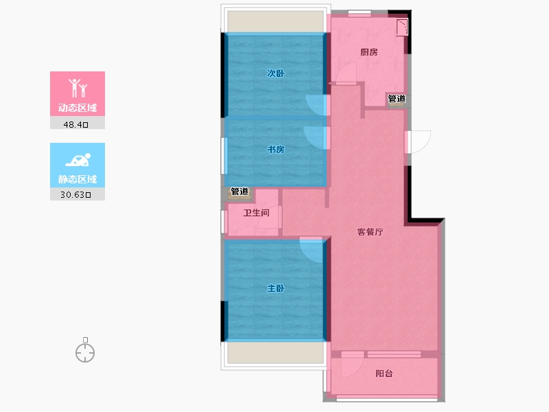 辽宁省-沈阳市-信达万科城白塔三街（17,15,21,23）号楼90m²-70.44-户型库-动静分区