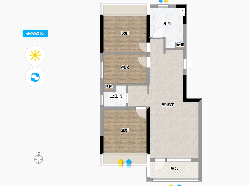 辽宁省-沈阳市-信达万科城白塔三街（17,15,21,23）号楼90m²-70.44-户型库-采光通风