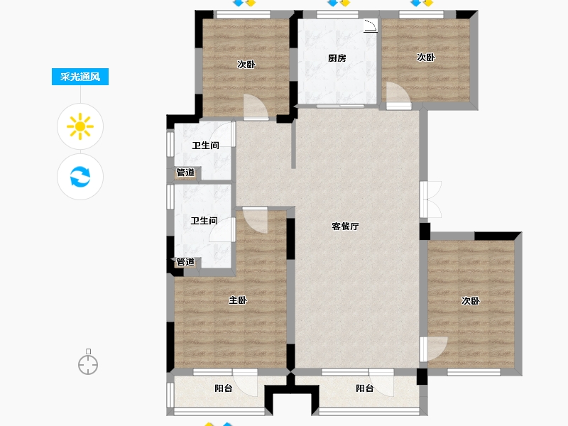 辽宁省-沈阳市-颐盛御山府134户型134m²-101.08-户型库-采光通风