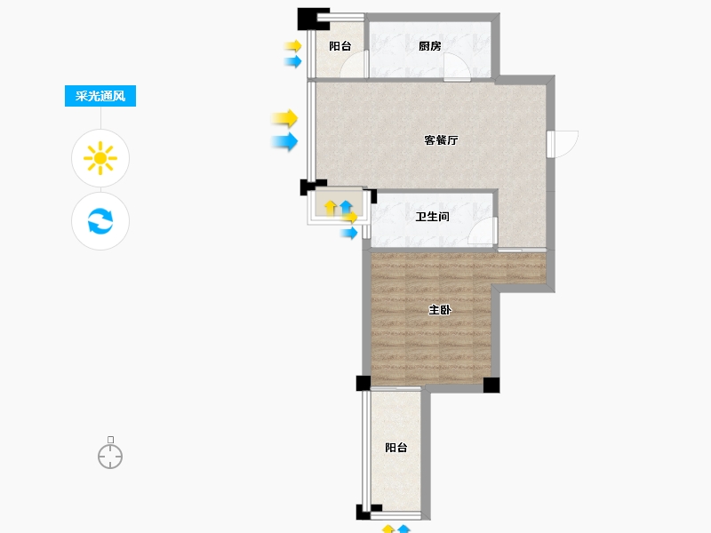 辽宁省-沈阳市-益华御才湾新明街（6，8）号楼75m²-56.66-户型库-采光通风