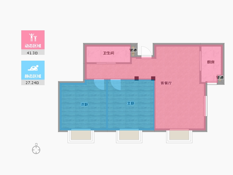 辽宁省-沈阳市-益华御才湾新明街（6，8）号楼83m²-62.52-户型库-动静分区