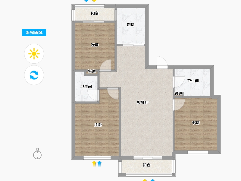 辽宁省-沈阳市-雍华御景营城子大街（6,8）号楼104m²-82.03-户型库-采光通风