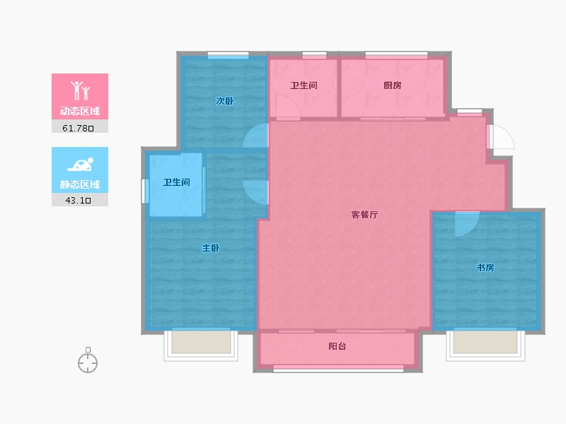 天津-天津市-新城港东府港东名轩3号楼,港东名轩5号楼,港东名轩10号楼,港东名轩18号楼,港东名-96.73-户型库-动静分区