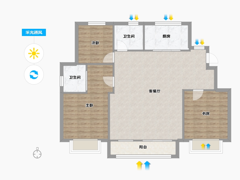 天津-天津市-新城港东府港东名轩3号楼,港东名轩5号楼,港东名轩10号楼,港东名轩18号楼,港东名-96.73-户型库-采光通风