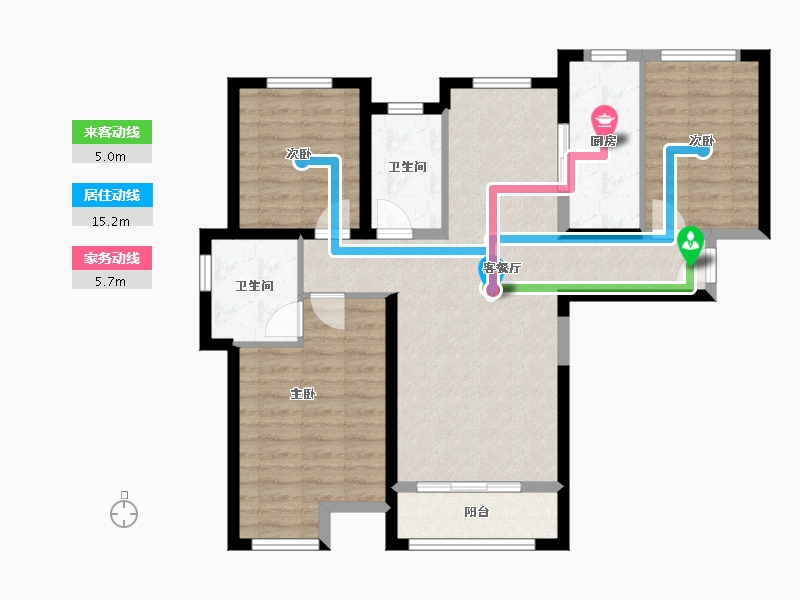 天津-天津市-松江高尔夫小镇建面130m²-87.77-户型库-动静线