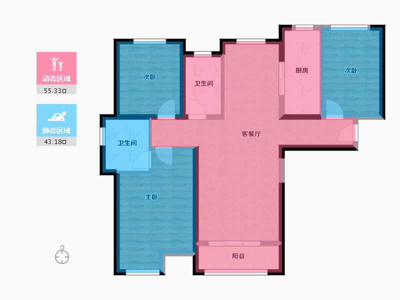 天津-天津市-松江高尔夫小镇建面130m²-87.77-户型库-动静分区