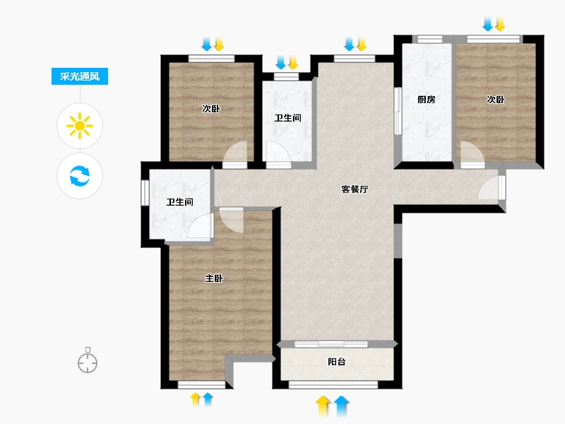 天津-天津市-松江高尔夫小镇建面130m²-87.77-户型库-采光通风