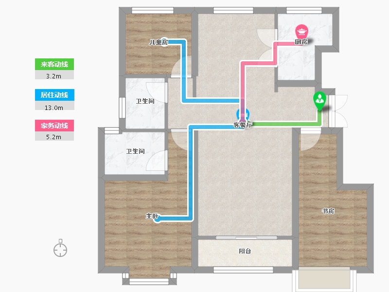 天津-天津市-宝能南泊ONE优泊苑6号楼,建面110m²-79.14-户型库-动静线