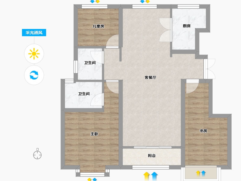 天津-天津市-宝能南泊ONE优泊苑6号楼,建面110m²-79.14-户型库-采光通风