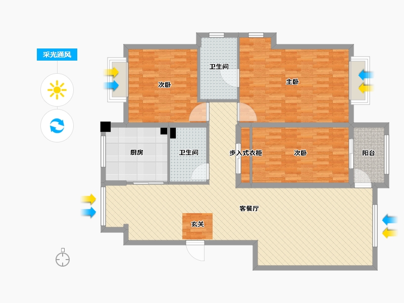 内蒙古自治区-呼和浩特市-水岸小镇-128.00-户型库-采光通风