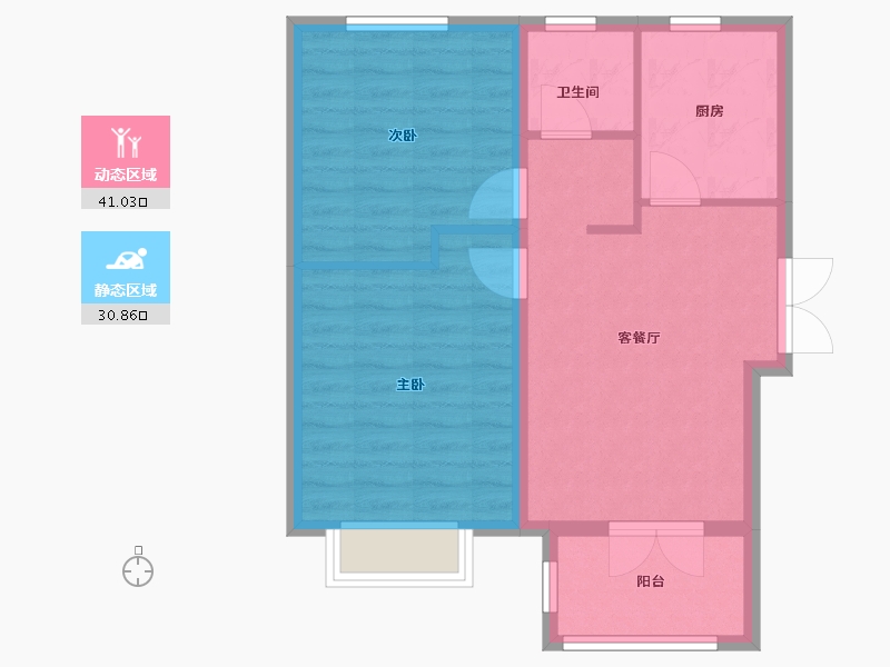 天津-天津市-东旭心屿湖A-1户型建面81㎡-64.80-户型库-动静分区