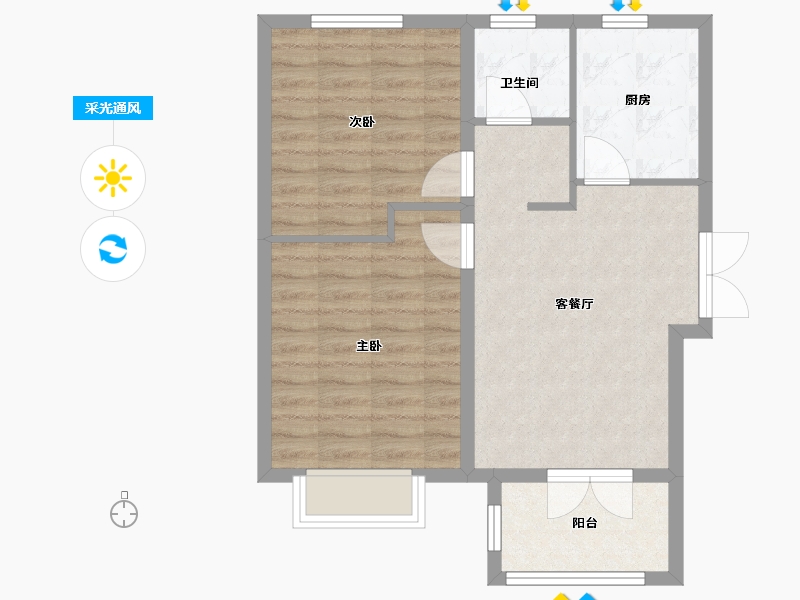 天津-天津市-东旭心屿湖A-1户型建面81㎡-64.80-户型库-采光通风