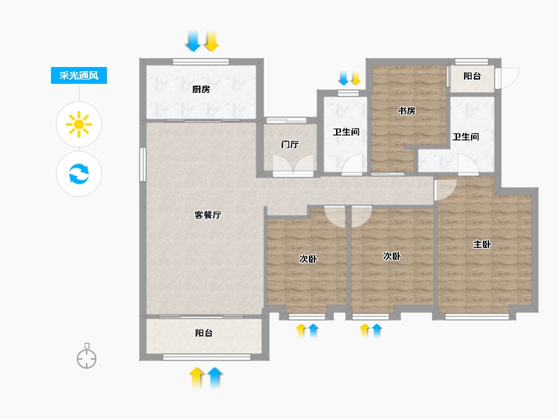 天津-天津市-奥克斯泉上文华8号楼,9号楼,11号楼,12号楼建面130m²-117.39-户型库-采光通风