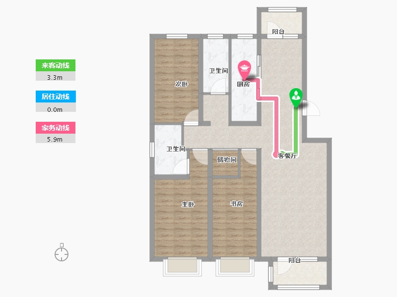 天津-天津市-京津雄苑金润家园3号楼,金润家园5号楼,建面137m²-109.60-户型库-动静线