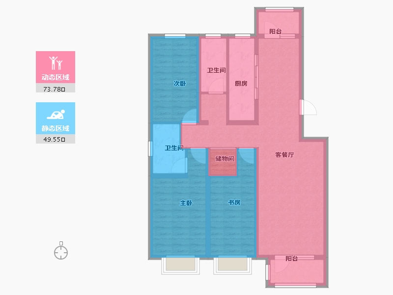 天津-天津市-京津雄苑金润家园3号楼,金润家园5号楼,建面137m²-109.60-户型库-动静分区