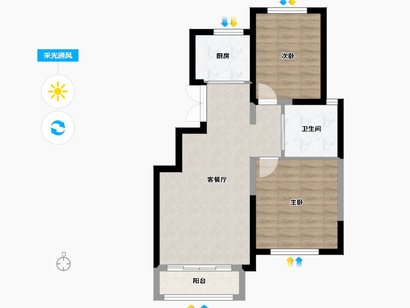 天津-天津市-天津华侨城汇涛苑56号楼,汇涛苑57号楼建面83m²-61.19-户型库-采光通风