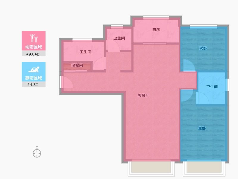 天津-天津市-中骏雍景府文致苑74号楼,文致苑75号楼,文致苑76号楼,文致苑77号楼,文致苑78-66.59-户型库-动静分区