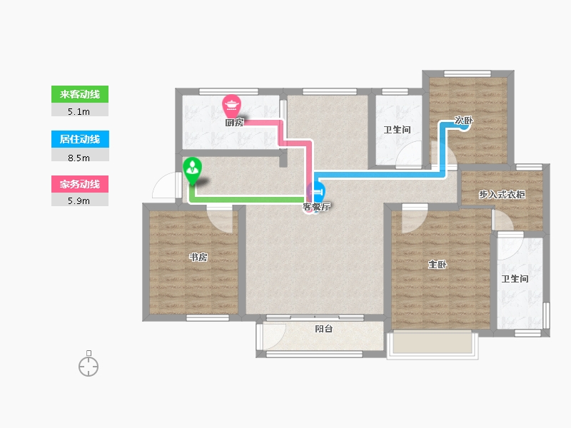 天津-天津市-津门熙湖32栋,36栋建面138m²-110.40-户型库-动静线