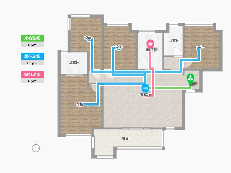 湖南省-长沙市-蓝光雍锦半岛建面138m²-109.18-户型库-动静线