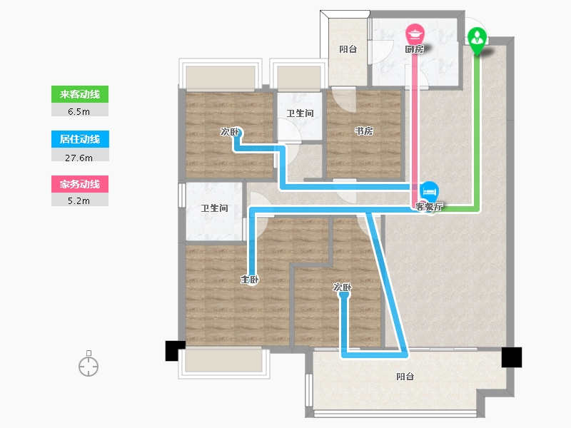 湖南省-长沙市-金侨风华府建面137m²-107.49-户型库-动静线