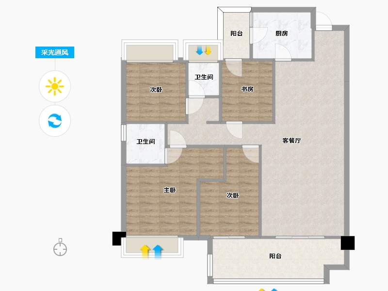 湖南省-长沙市-金侨风华府建面137m²-107.49-户型库-采光通风