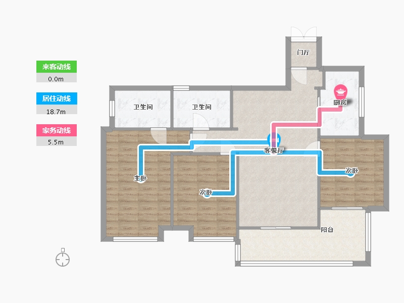 湖南省-长沙市-蓝光雍锦半岛建面126m²-99.83-户型库-动静线