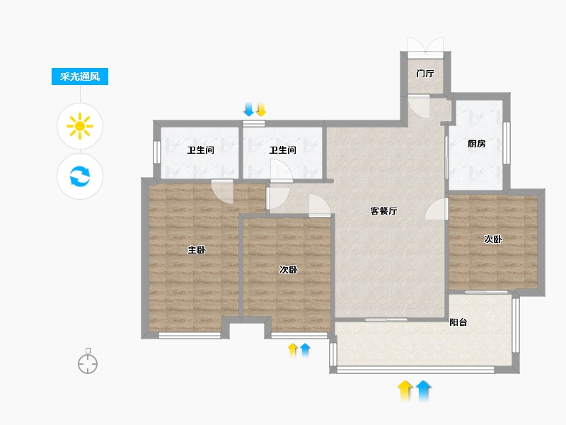 湖南省-长沙市-蓝光雍锦半岛建面126m²-99.83-户型库-采光通风