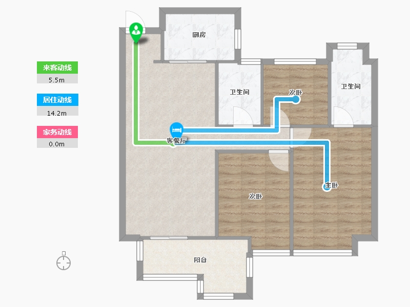 湖南省-长沙市-蓝光雍锦半岛建面108m²-82.47-户型库-动静线