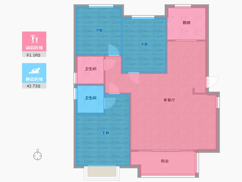 湖南省-长沙市-龙湖春江郦城（1,3,4,5,6,7）号楼建面B2户型130m²-96.53-户型库-动静分区