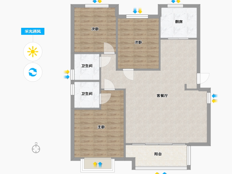 湖南省-长沙市-龙湖春江郦城（1,3,4,5,6,7）号楼建面B2户型130m²-96.53-户型库-采光通风