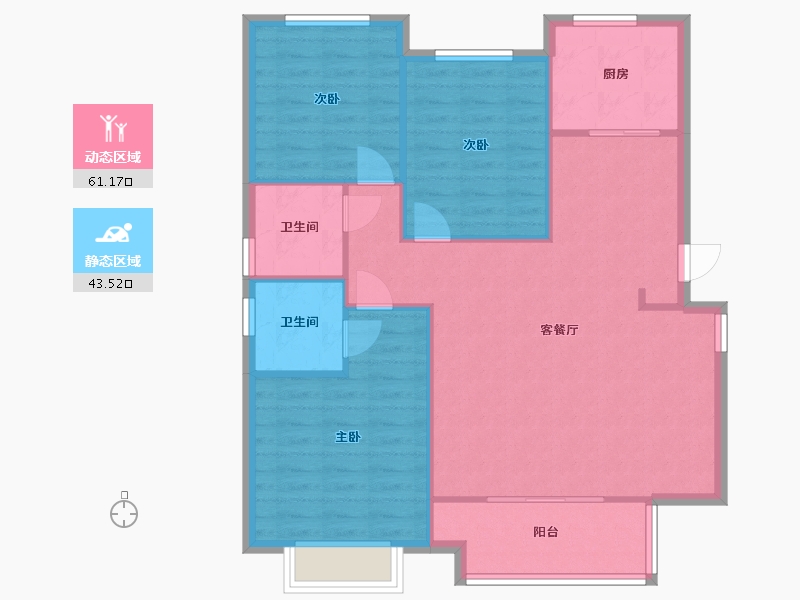 湖南省-长沙市-龙湖春江郦城（1,3,4,5,6,7）号楼建面B1户型130m²-96.18-户型库-动静分区