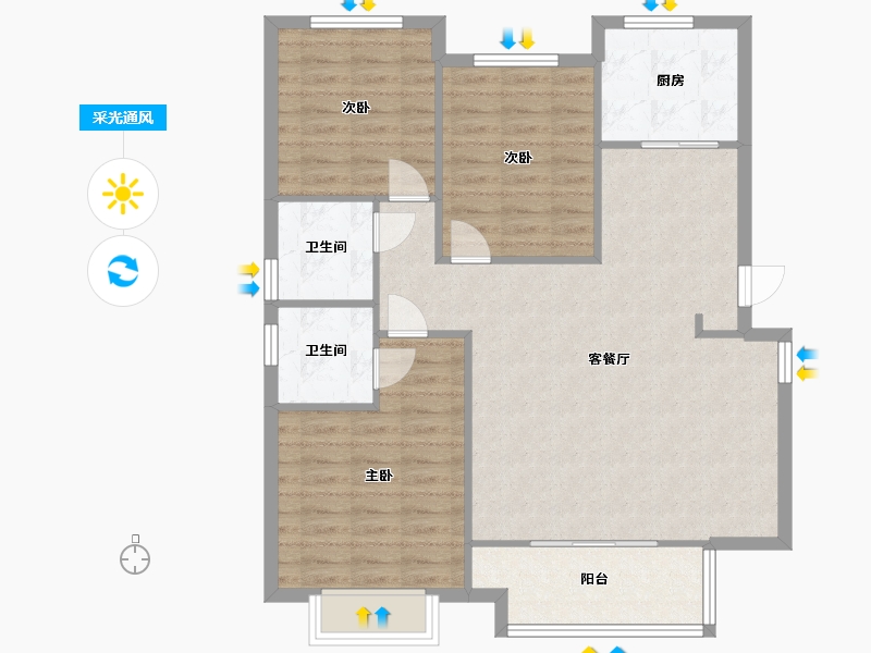 湖南省-长沙市-龙湖春江郦城（1,3,4,5,6,7）号楼建面B1户型130m²-96.18-户型库-采光通风