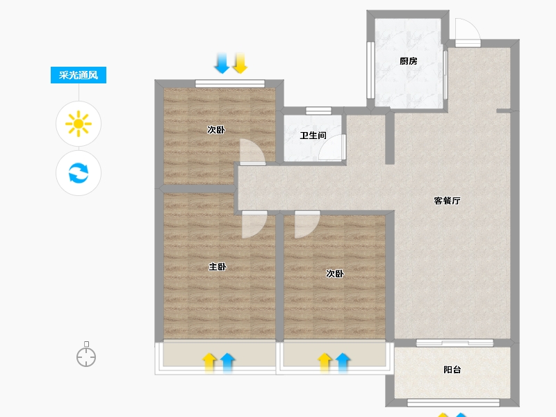 山东省-青岛市-海信依云小镇A户型建面110m²-88.01-户型库-采光通风