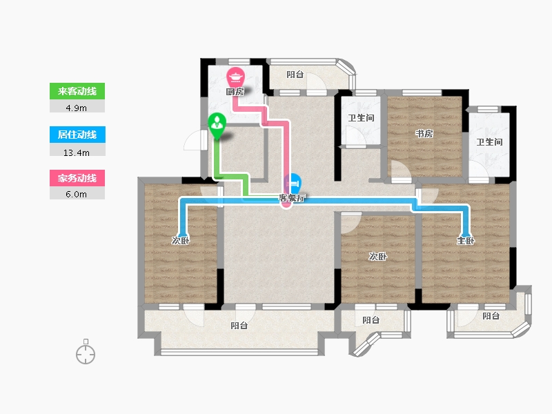 山东省-青岛市-港中旅蓝谷一号C户型建面142m²-114.95-户型库-动静线