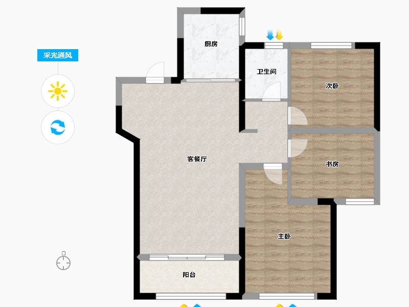 山东省-青岛市-千业新城建面106㎡-84.80-户型库-采光通风