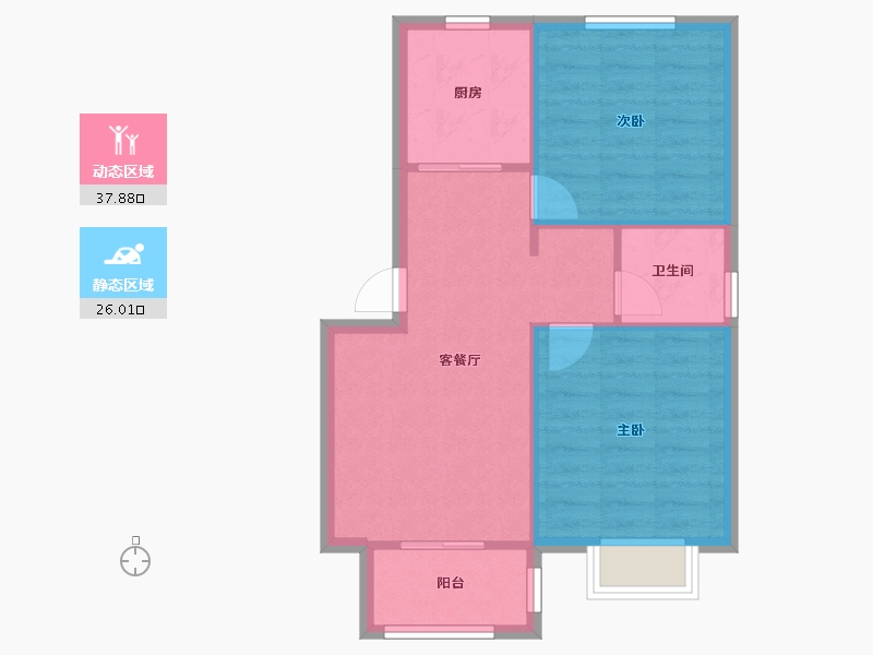 山东省-青岛市-汇景花园A户型建面75m-57.97-户型库-动静分区