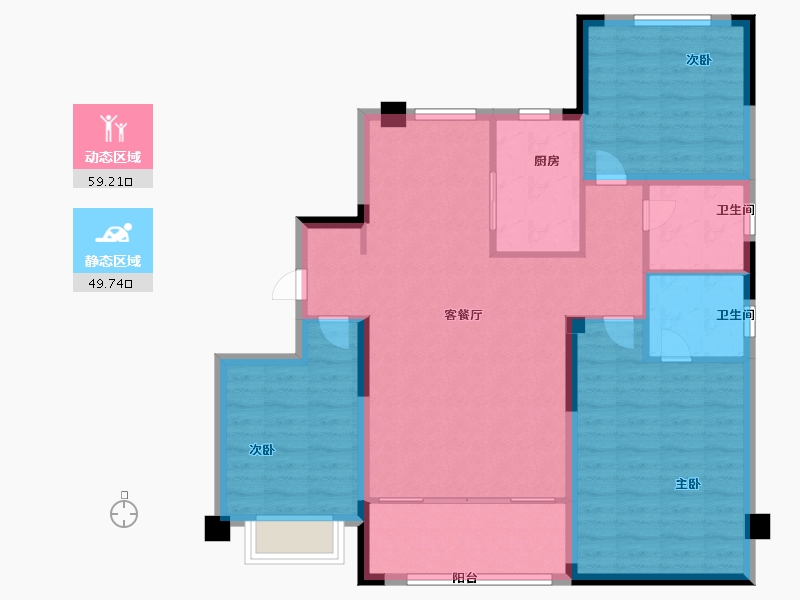 山东省-青岛市-三木空港小镇璟云A-2户型建面123㎡-98.40-户型库-动静分区