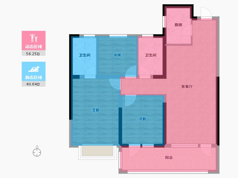 山东省-青岛市-平度御园新城D户型建面106㎡-86.24-户型库-动静分区