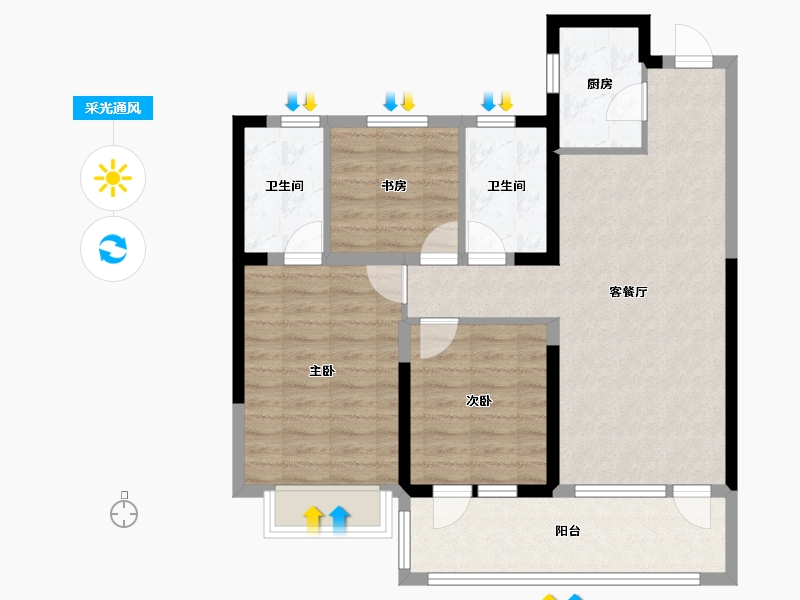 山东省-青岛市-平度御园新城D户型建面106㎡-86.24-户型库-采光通风