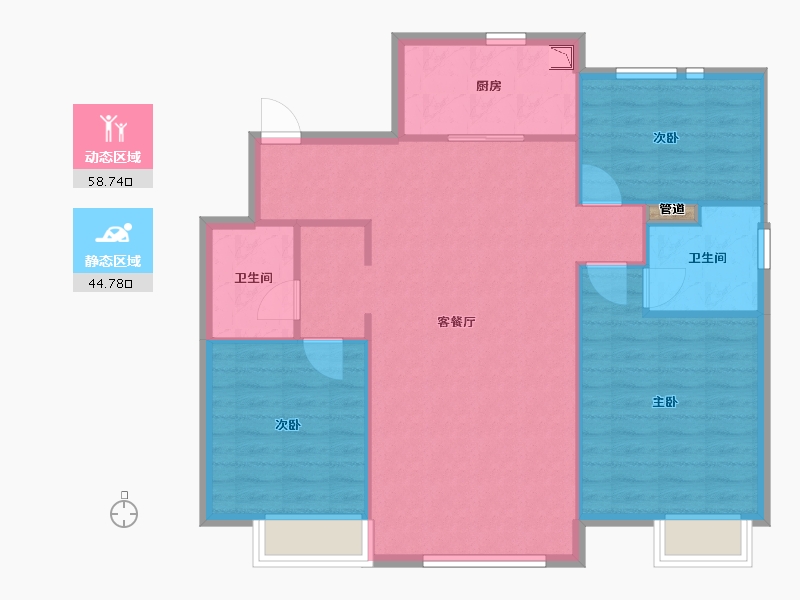 辽宁省-沈阳市-恒大中央广场白塔河二路31-60号（60号楼）124m²-95.37-户型库-动静分区