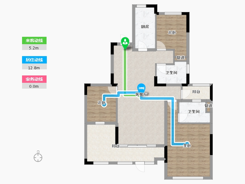 辽宁省-沈阳市-沈阳恒大四季上东全运五路(二期2号楼）F1户型134m²-107.20-户型库-动静线