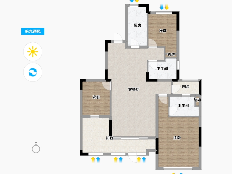 辽宁省-沈阳市-沈阳恒大四季上东全运五路(二期2号楼）F1户型134m²-107.20-户型库-采光通风