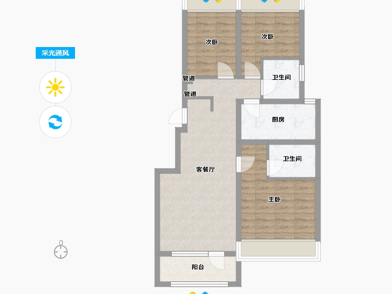 辽宁省-沈阳市-保利中粮堂悦柳林一街69号（6号楼）98m²-74.36-户型库-采光通风