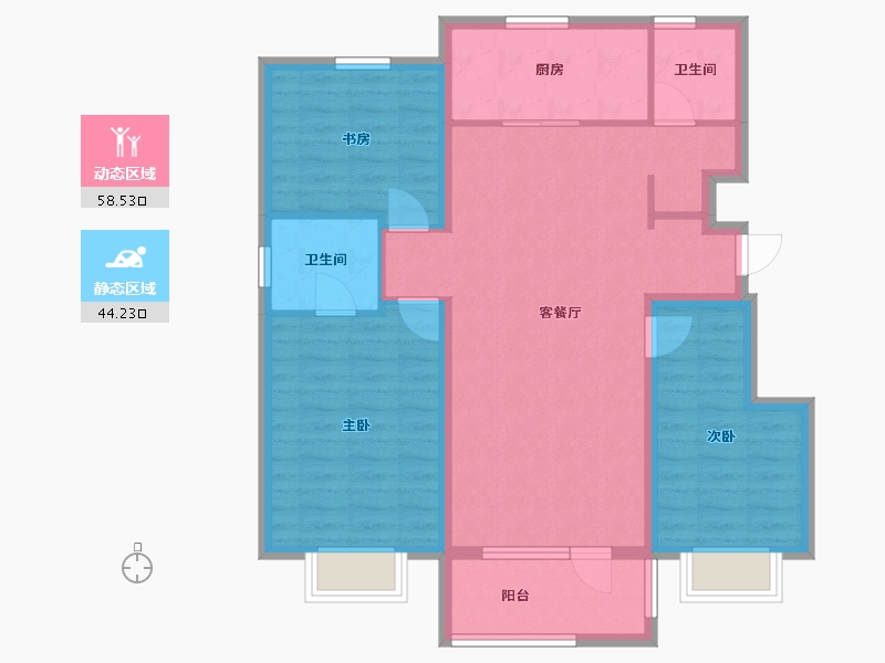 辽宁省-沈阳市-金地朗悦轩旺二路(G1,G2,G3,G10)号楼115m²-91.94-户型库-动静分区