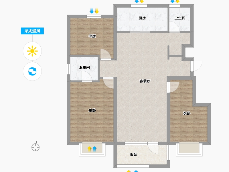 辽宁省-沈阳市-金地朗悦轩旺二路(G1,G2,G3,G10)号楼115m²-91.94-户型库-采光通风