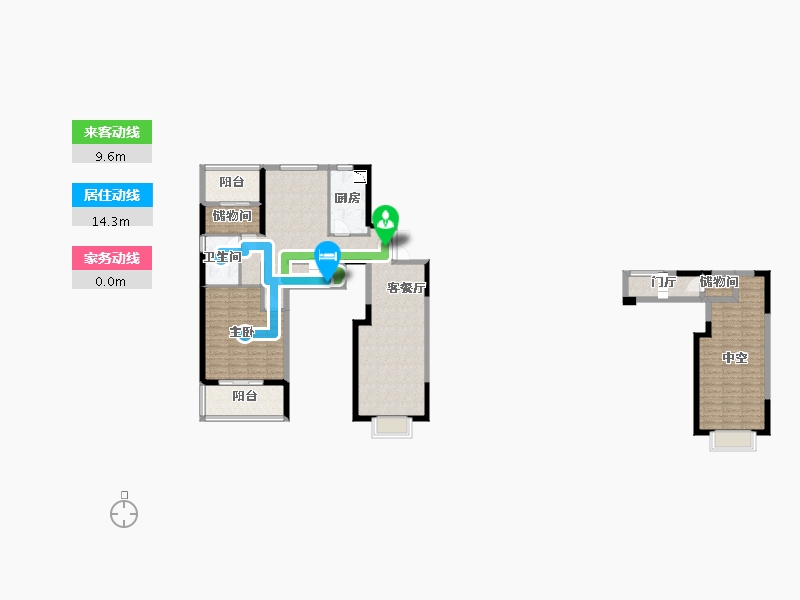 湖南省-长沙市-金辉优步花园12号楼,13栋高层建面130m²-119.01-户型库-动静线