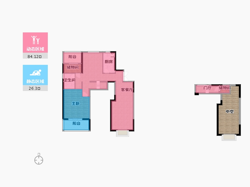 湖南省-长沙市-金辉优步花园12号楼,13栋高层建面130m²-119.01-户型库-动静分区