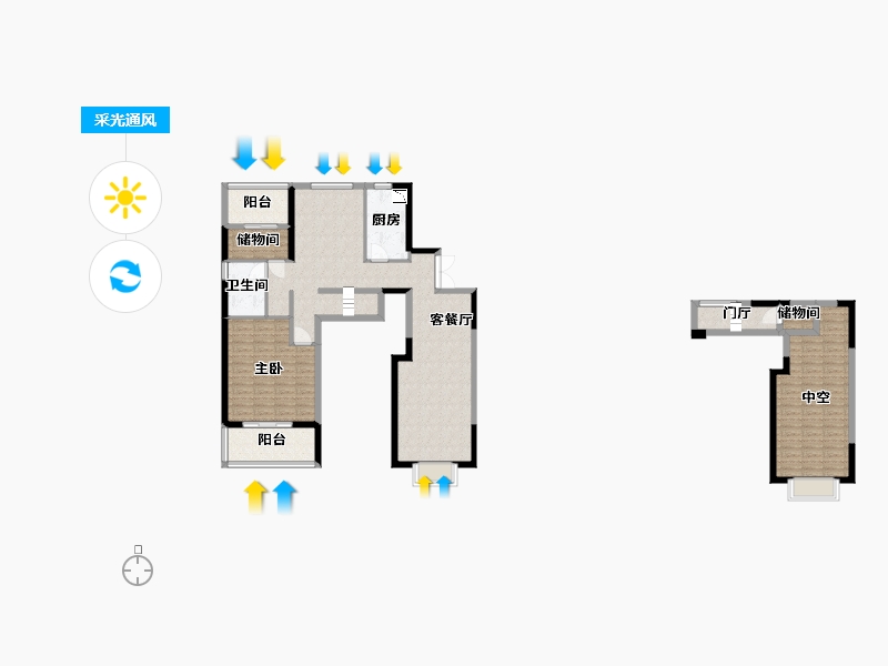 湖南省-长沙市-金辉优步花园12号楼,13栋高层建面130m²-119.01-户型库-采光通风